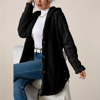 Blouson femme long à capuche avec effet textures