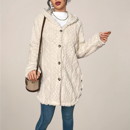 Blouson femme long à capuche avec effet textures