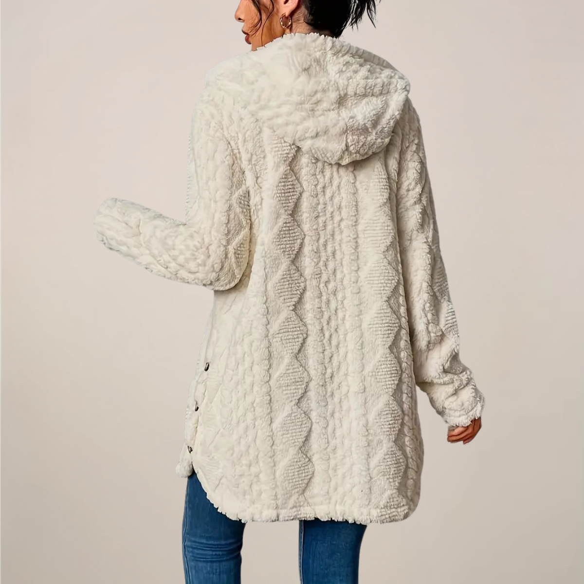 Blouson femme long à capuche avec effet textures