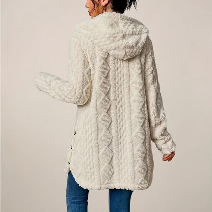 Blouson femme long à capuche avec effet textures