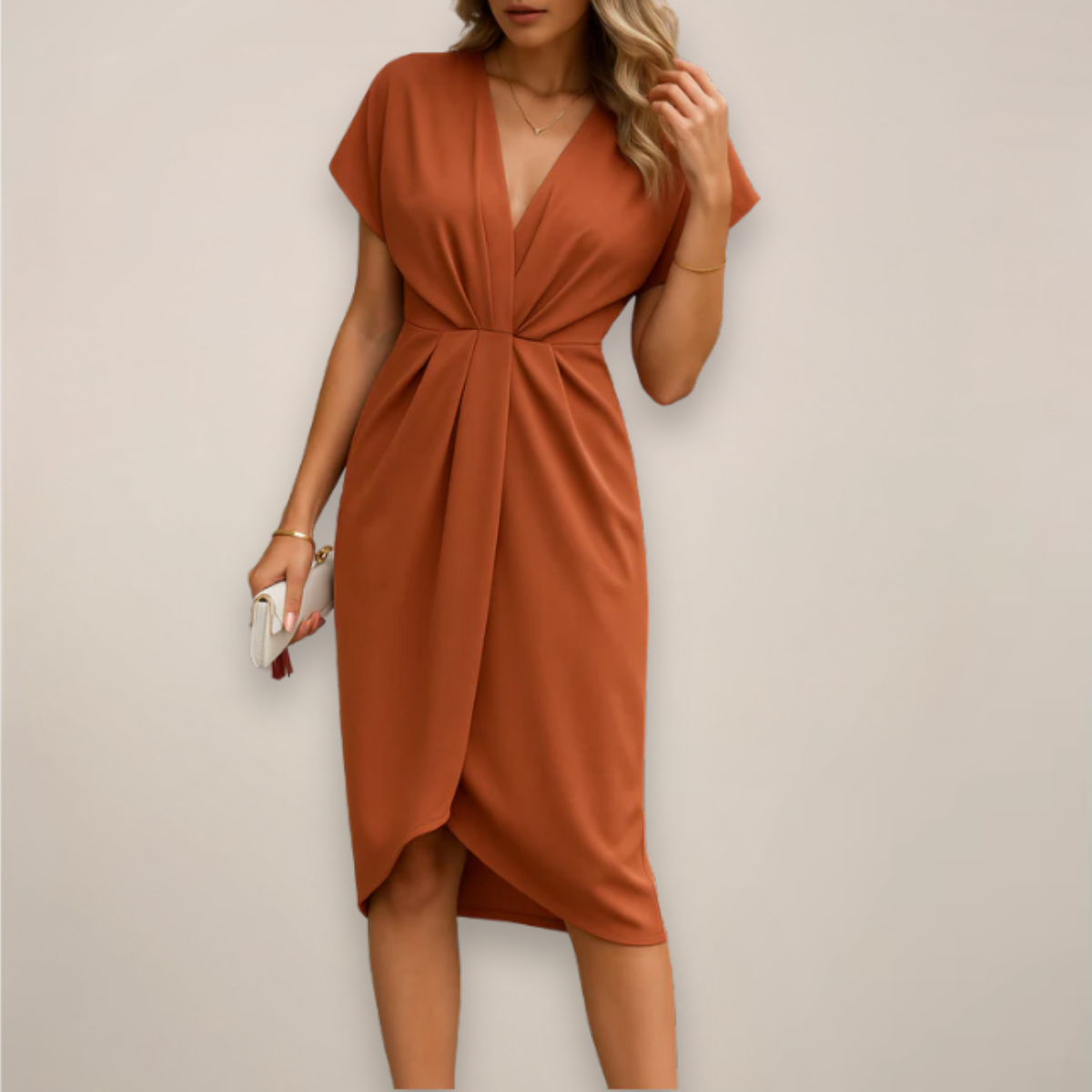 Robe Midi Courte Manche Élégante