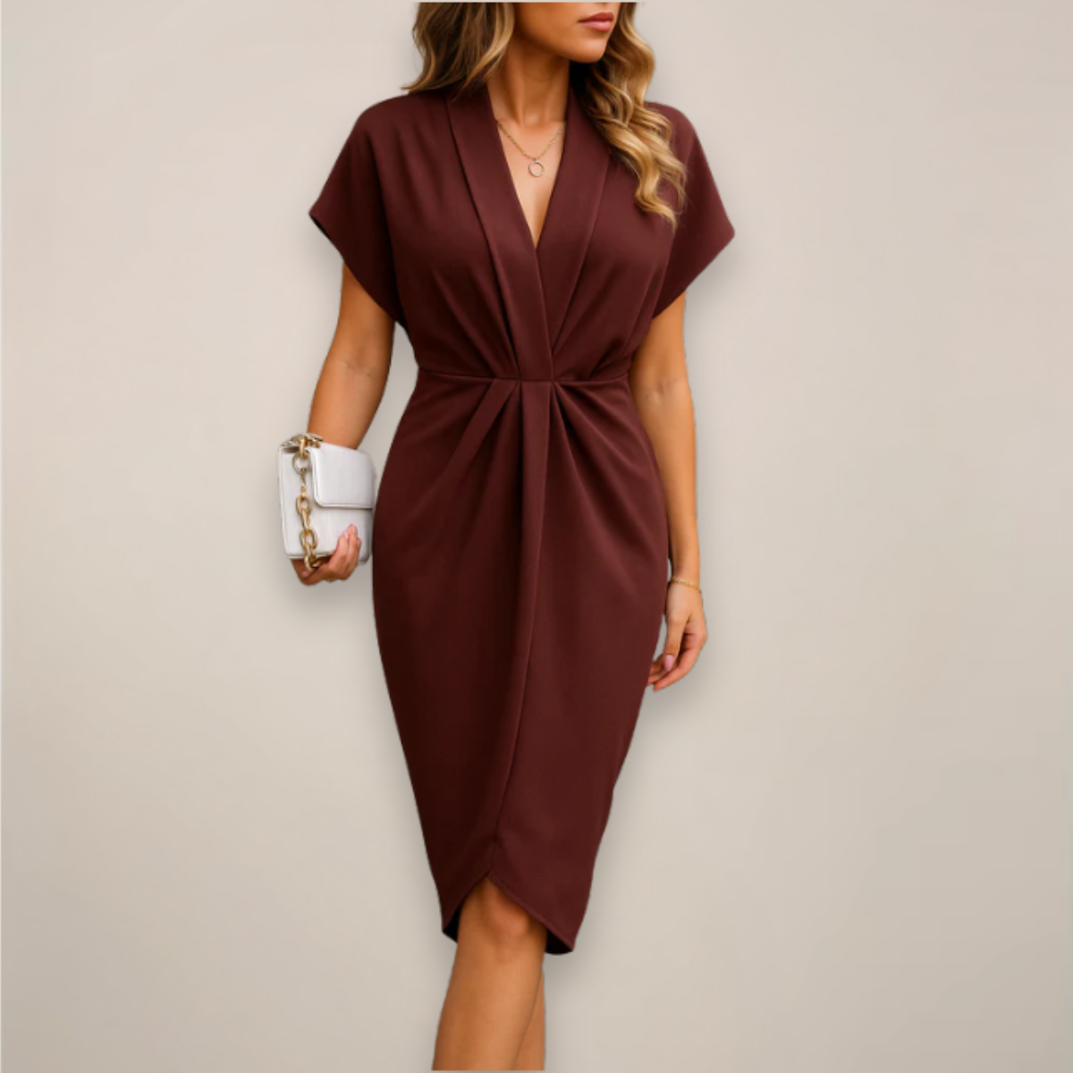 Robe Midi Courte Manche Élégante