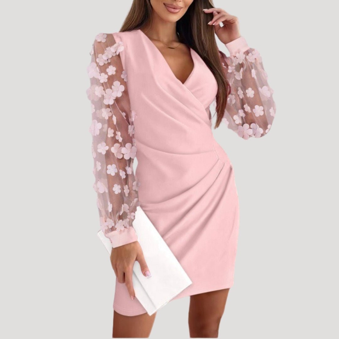 Robe Femme Mini avec Manches Transparentes et Décolleté en V