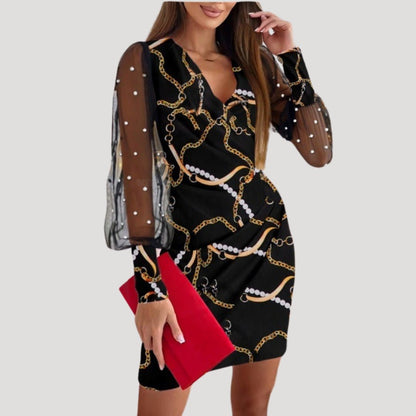Robe Femme Mini avec Manches Transparentes et Décolleté en V