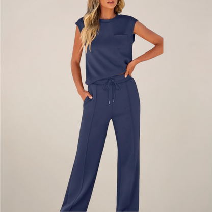 Ensemble Top et Pantalon Femme Sans Manches avec Cordons
