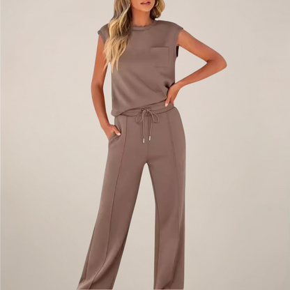 Ensemble Top et Pantalon Femme Sans Manches avec Cordons
