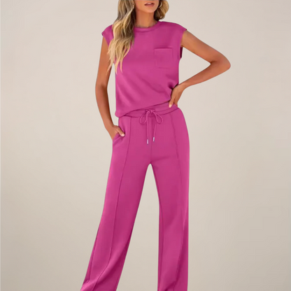 Ensemble Top et Pantalon Femme Sans Manches avec Cordons