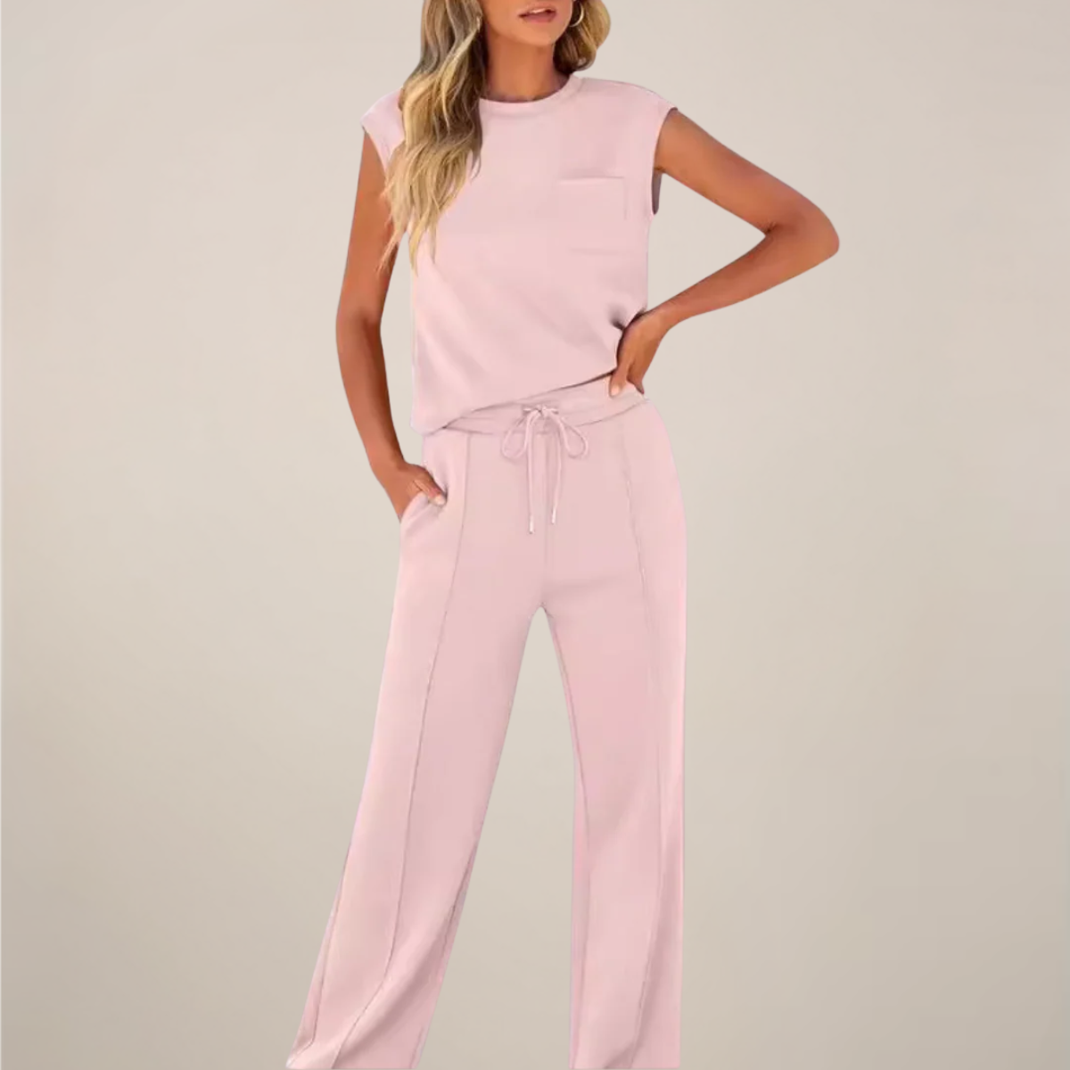 Ensemble Top et Pantalon Femme Sans Manches avec Cordons