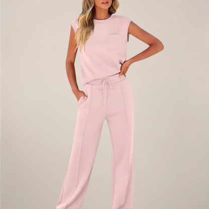 Ensemble Top et Pantalon Femme Sans Manches avec Cordons