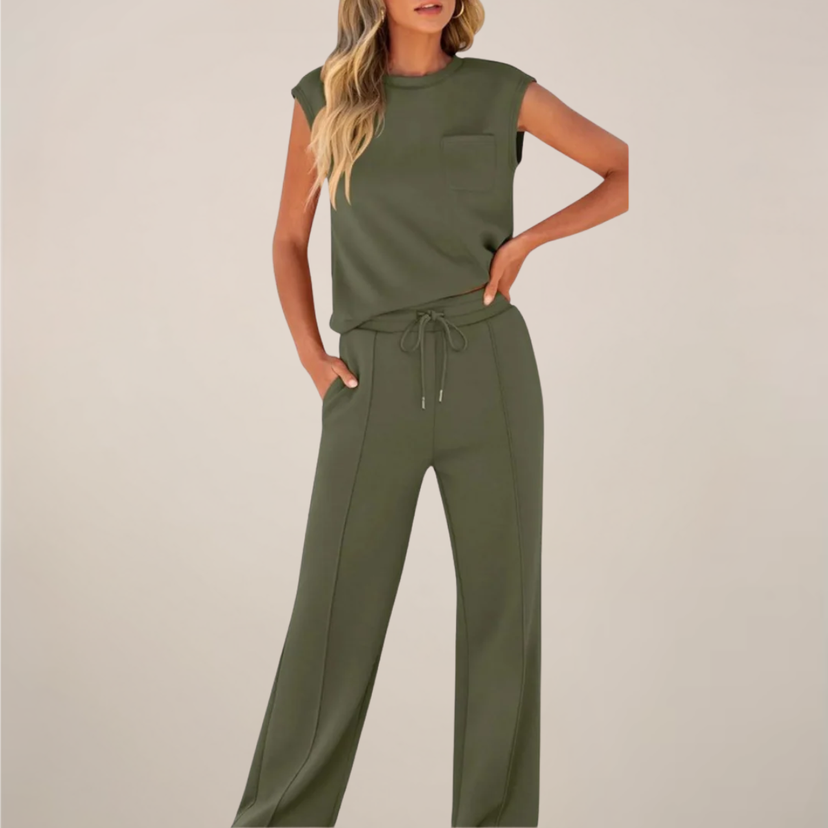 Ensemble Top et Pantalon Femme Sans Manches avec Cordons