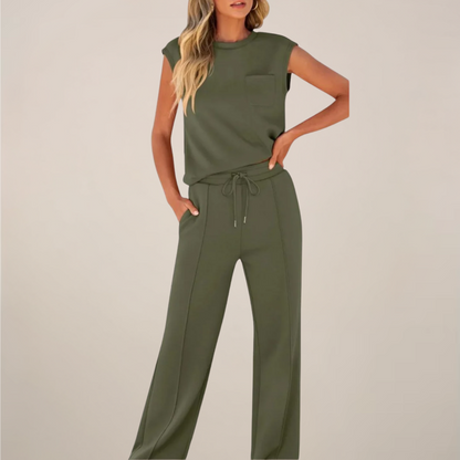 Ensemble Top et Pantalon Femme Sans Manches avec Cordons