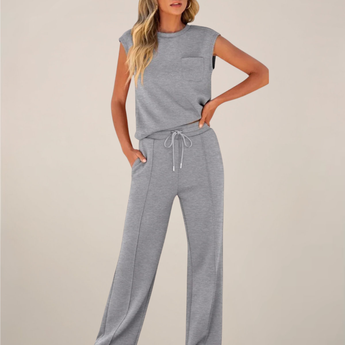 Ensemble Top et Pantalon Femme Sans Manches avec Cordons