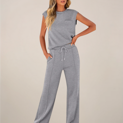 Ensemble Top et Pantalon Femme Sans Manches avec Cordons