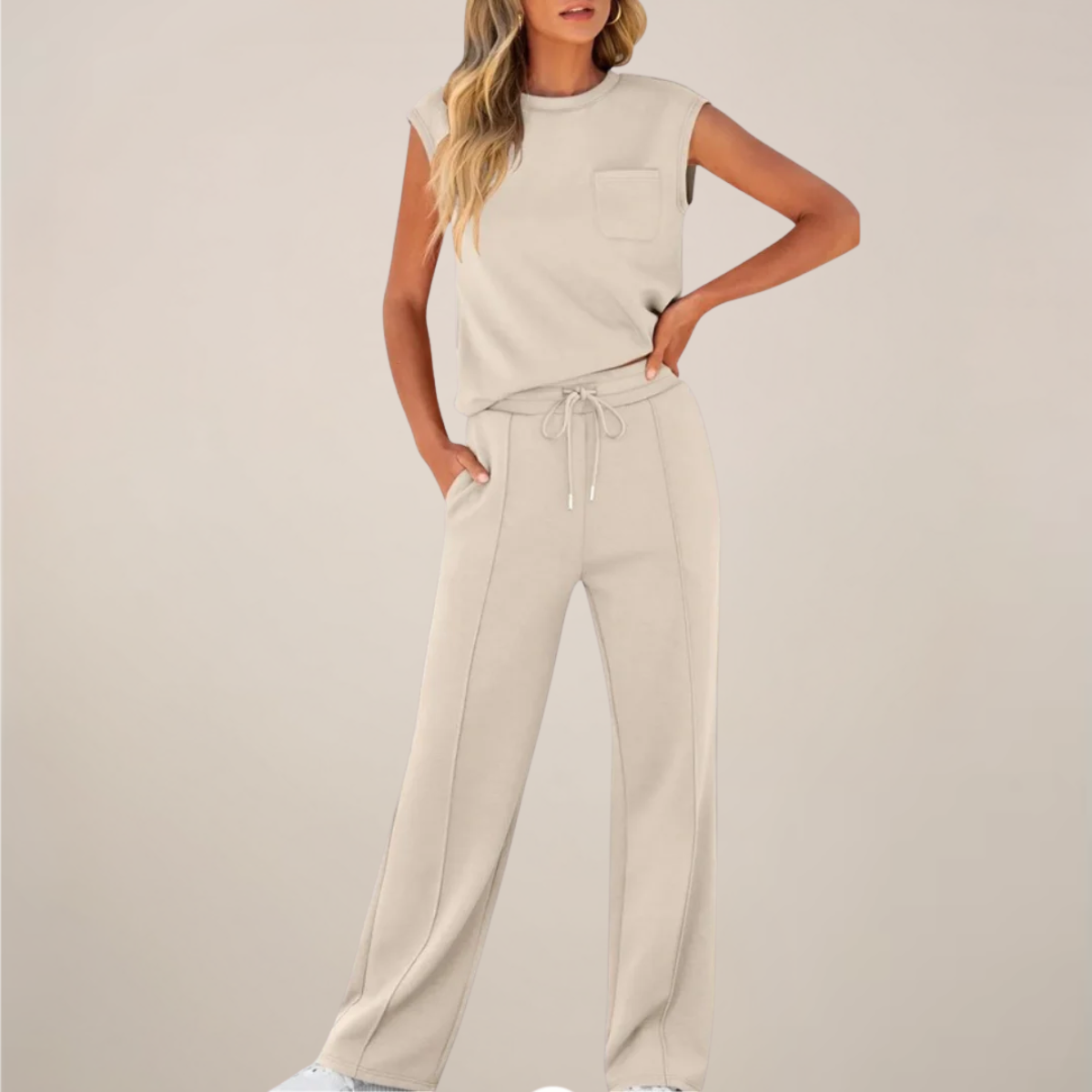Ensemble Top et Pantalon Femme Sans Manches avec Cordons