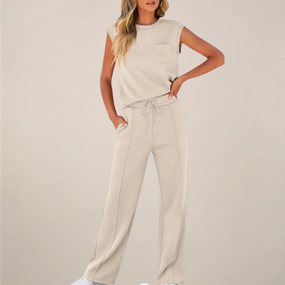 Ensemble Top et Pantalon Femme Sans Manches avec Cordons