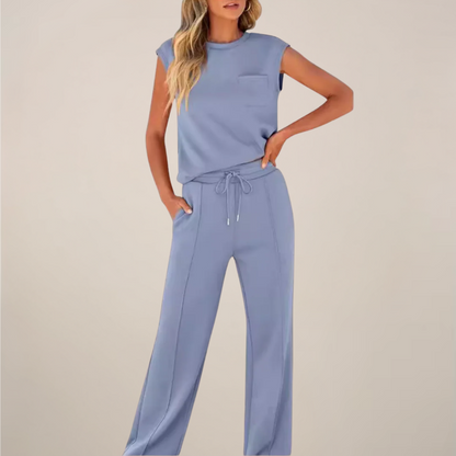 Ensemble Top et Pantalon Femme Sans Manches avec Cordons