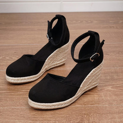 Sandales à talon compensé femme décontractées avec sangle cheville