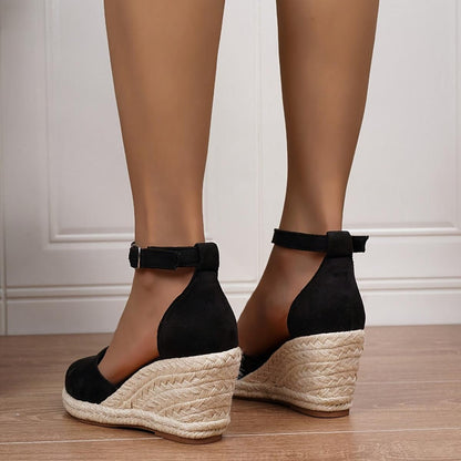 Sandales à talon compensé femme décontractées avec sangle cheville