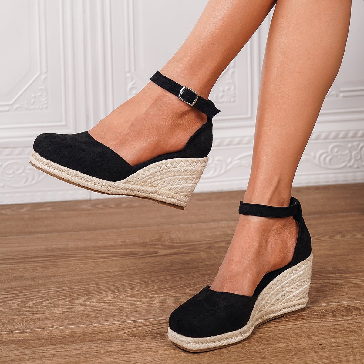 Sandales à talon compensé femme décontractées avec sangle cheville