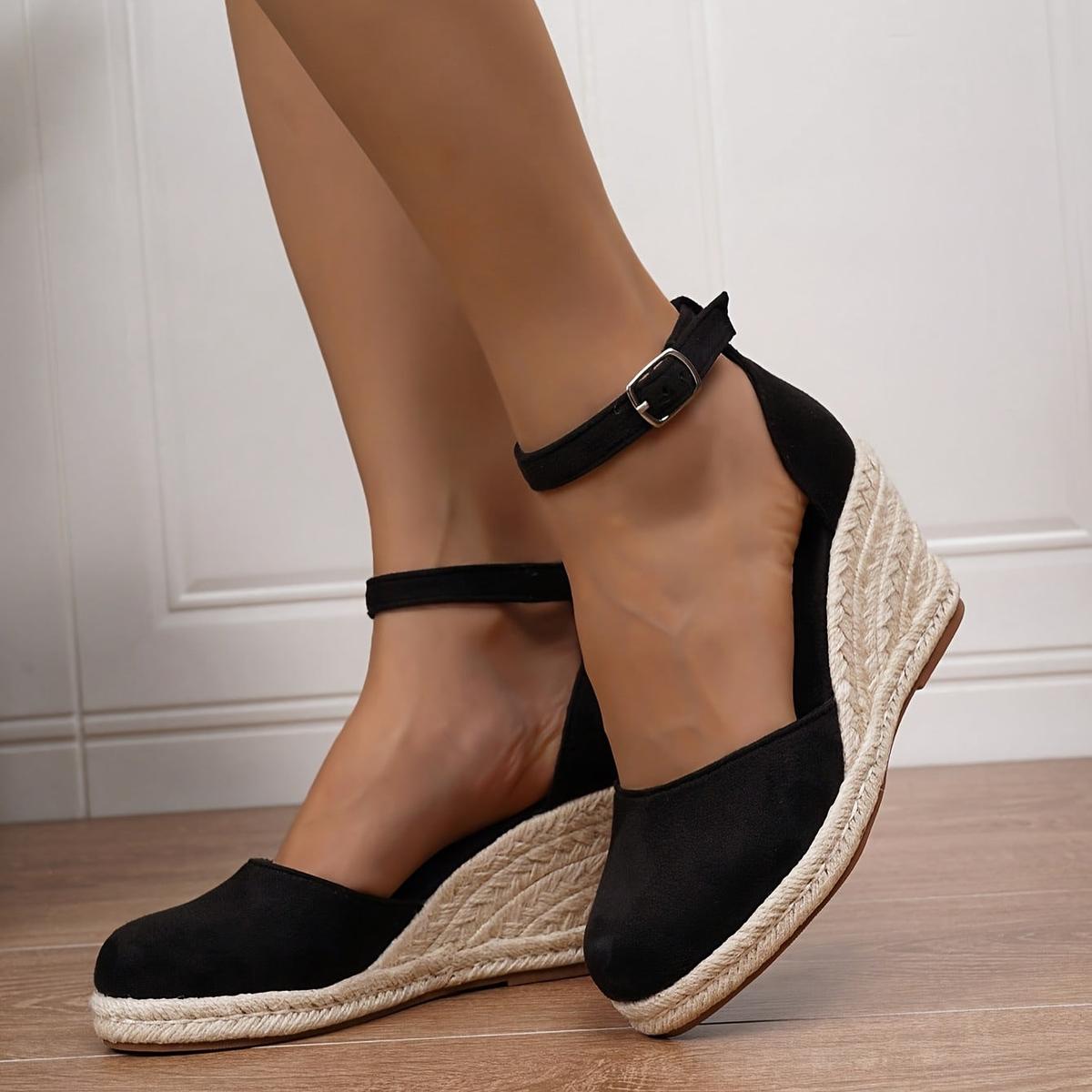 Sandales à talon compensé femme décontractées avec sangle cheville - BerlinGlamour