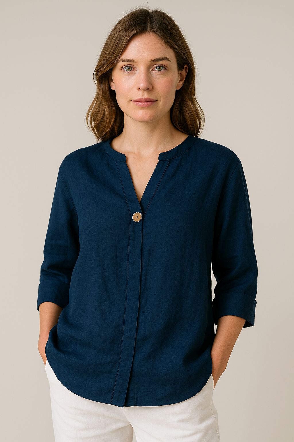 Blouse Femme Slim Fit V Décolleté avec Boutons