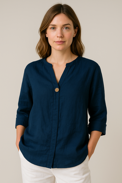 Blouse Femme Slim Fit V Décolleté avec Boutons