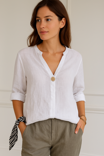 Blouse Femme Slim Fit V Décolleté avec Boutons