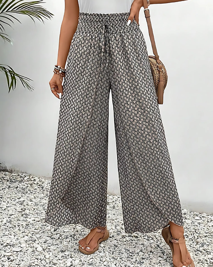 Pantalon femme décontracté imprimé floral vert olive