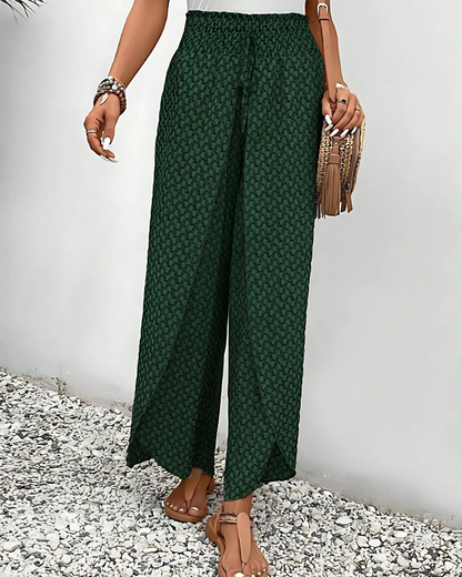 Pantalon femme décontracté imprimé floral vert olive - PanierRoyale