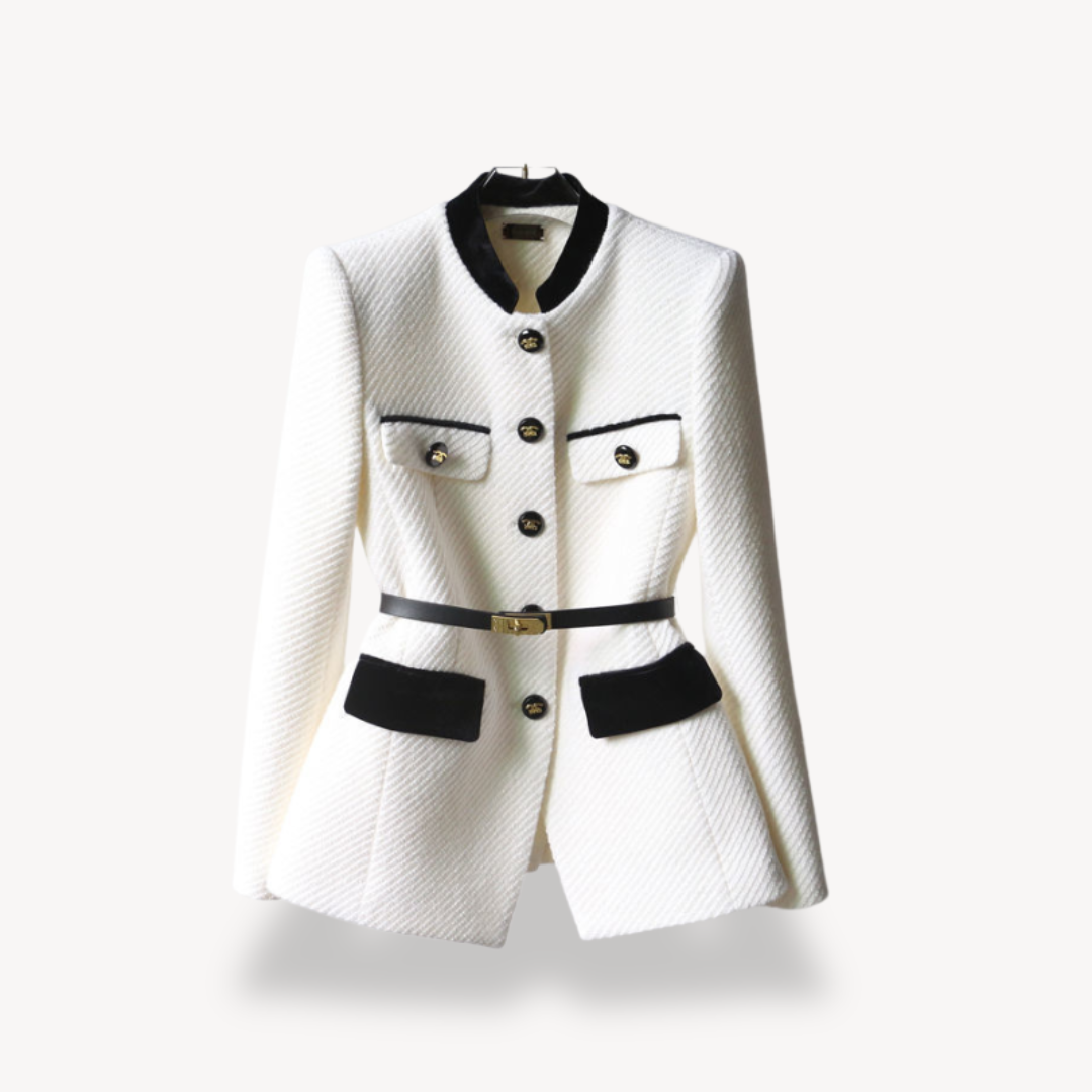Blazer Femme Tailleur avec Ceinture et Fermeture Boutons