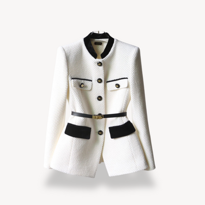 Blazer Femme Tailleur avec Ceinture et Fermeture Boutons
