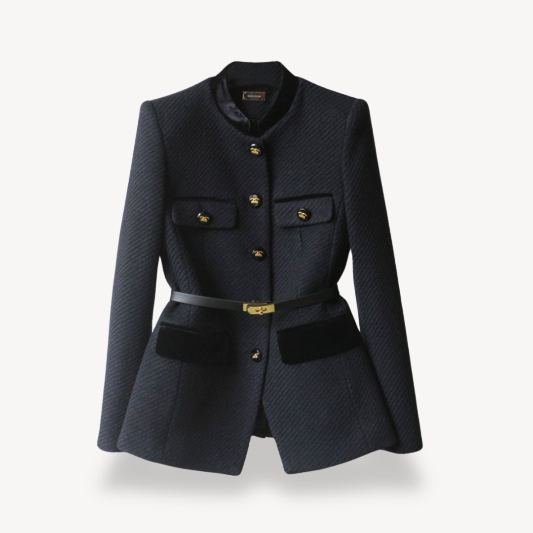 Blazer Femme Tailleur avec Ceinture et Fermeture Boutons - BerlinGlamour