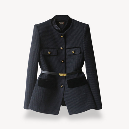 Blazer Femme Tailleur avec Ceinture et Fermeture Boutons - BerlinGlamour