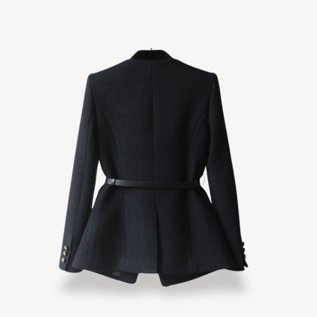 Blazer Femme Tailleur avec Ceinture et Fermeture Boutons