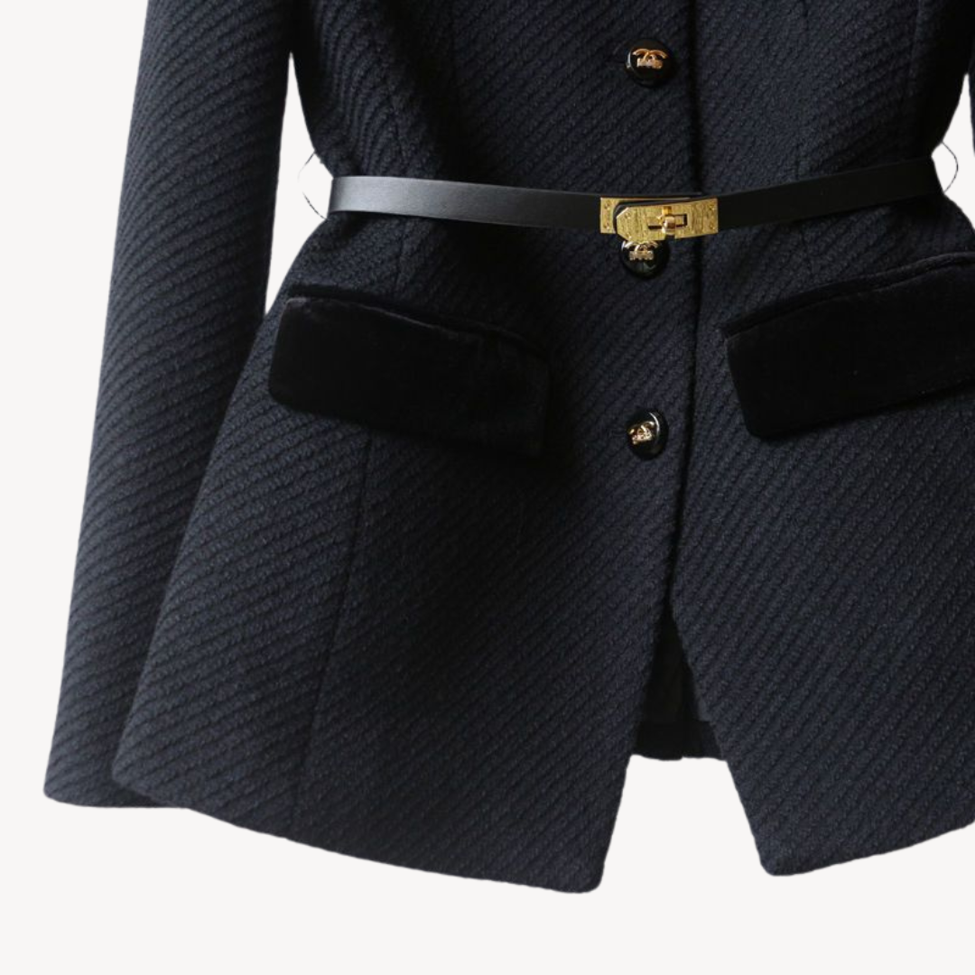 Blazer Femme Tailleur avec Ceinture et Fermeture Boutons