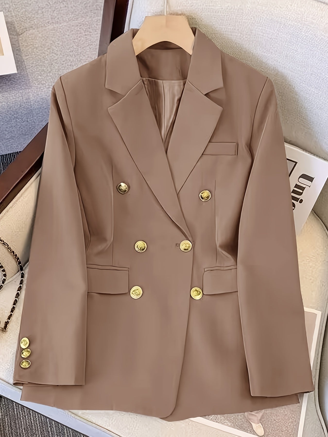 Blazer Femme sur Mesure à Double Boutonnage Élégant