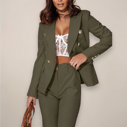 Costume Femme 2 Pièces Vert Khaki Chic