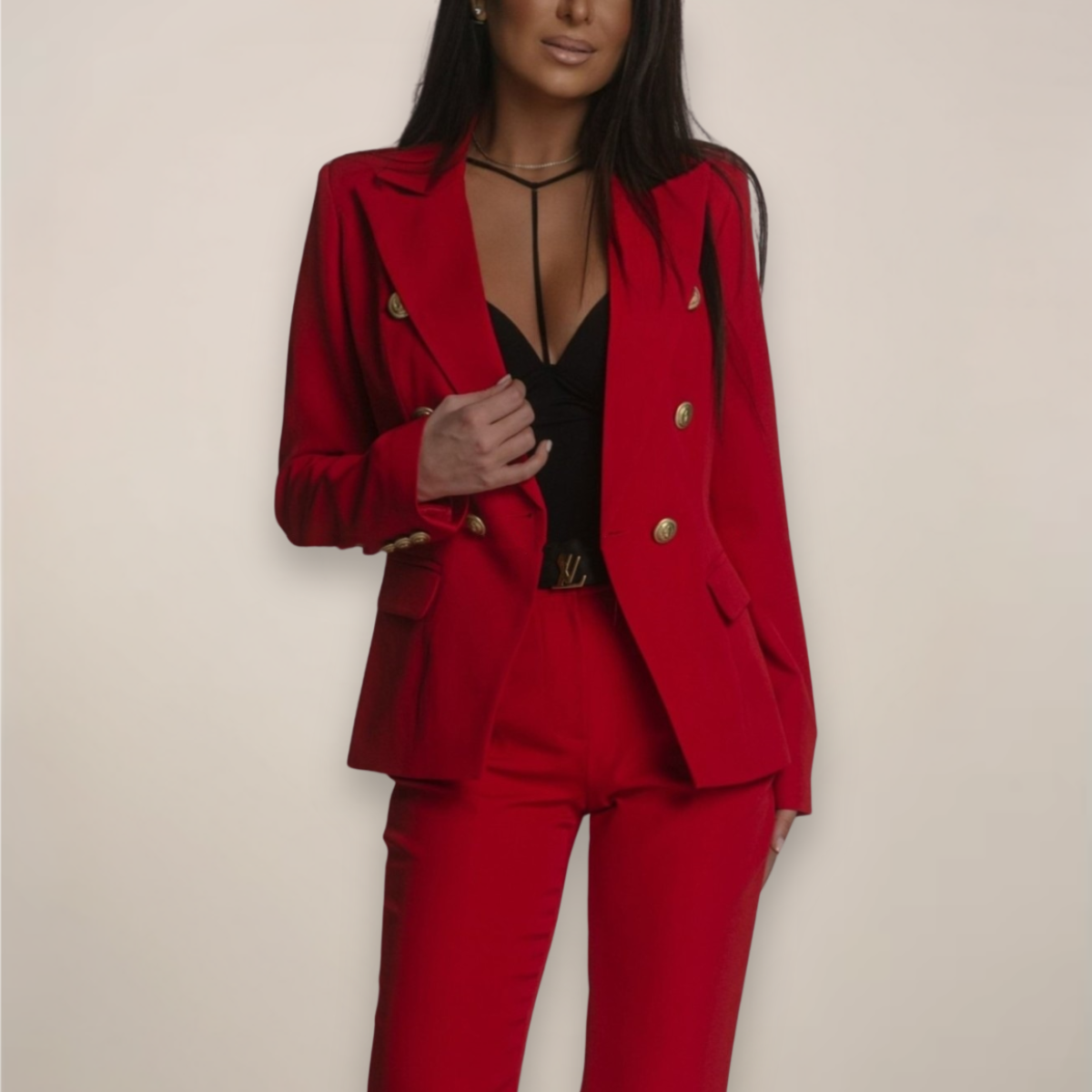 Costume Femme 2 Pièces Vert Khaki Chic