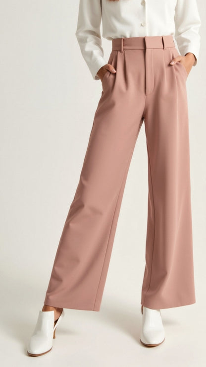 Pantalon Femme à Taille Haute et Jambes Larges