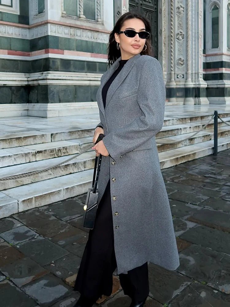 Manteau Femme Hiver Long en Laine avec Boutons