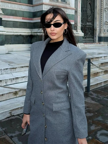 Manteau Femme Hiver Long en Laine avec Boutons