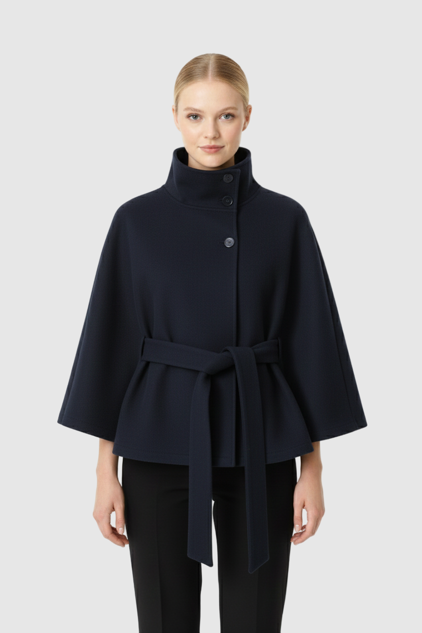 Manteau Femme Laine Douce - Col Montant Élégant avec Ceinture Réglable et Coupe Décontractée