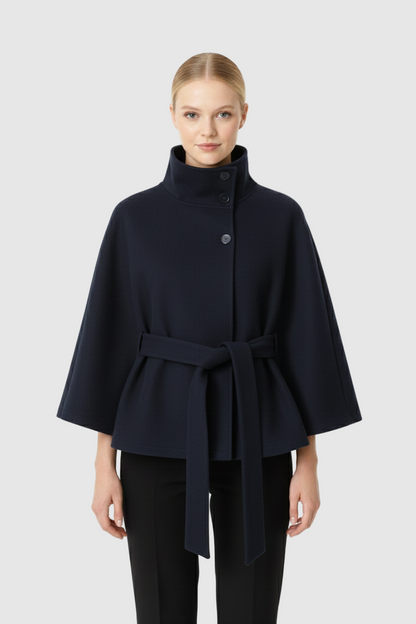 Manteau Femme Laine Douce - Col Montant Élégant avec Ceinture Réglable et Coupe Décontractée
