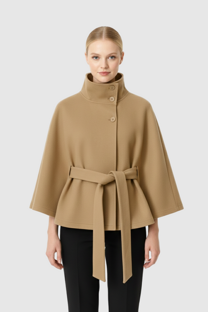 Manteau Femme Laine Douce - Col Montant Élégant avec Ceinture Réglable et Coupe Décontractée - PanierRoyale