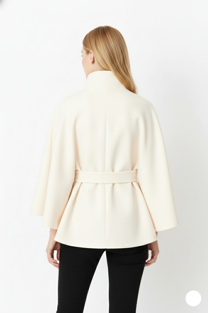 Manteau Femme Laine Douce - Col Montant Élégant avec Ceinture Réglable et Coupe Décontractée