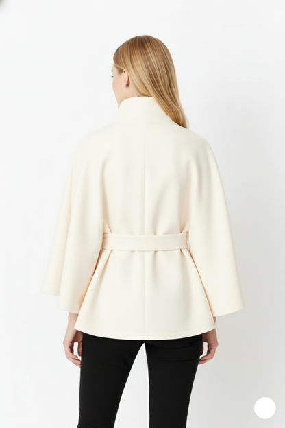Manteau Femme Laine Douce - Col Montant Élégant avec Ceinture Réglable et Coupe Décontractée