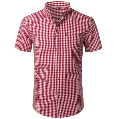 Chemise Coton Homme Manches Courtes Carreaux Décontracté