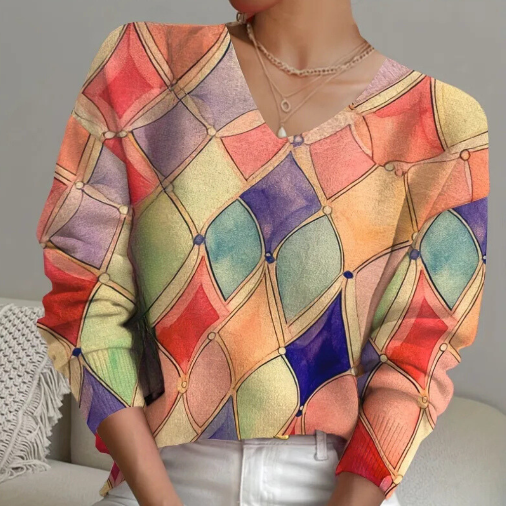 LAUREN - Pull en V Éclatant pour Femmes
