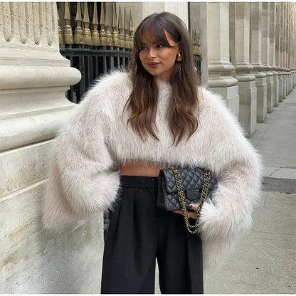 Pullover Femme Épaules Découvertes en Fausse Fourrure