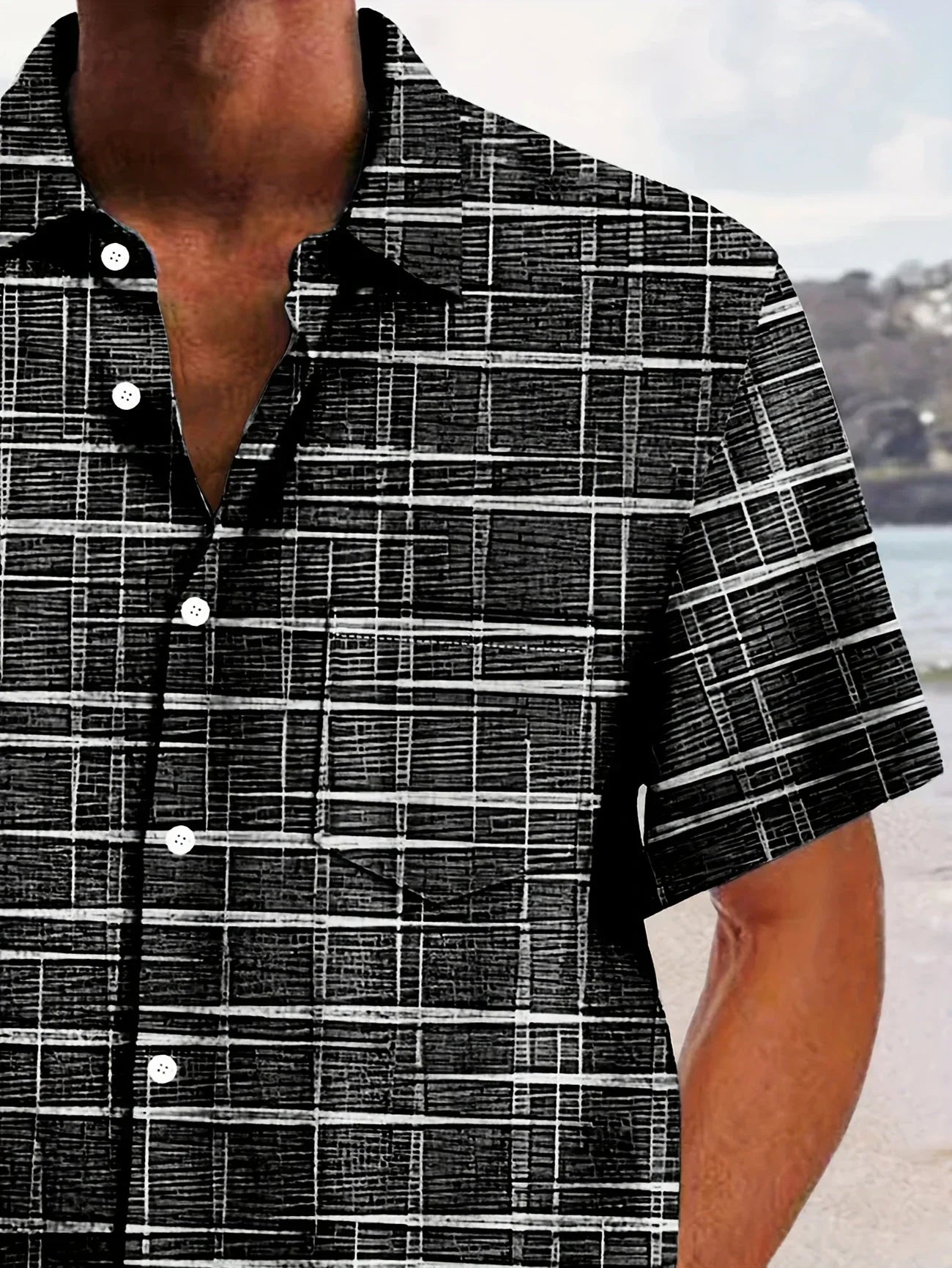 Chemise Homme Manches Courtes Carreaux Décontractée